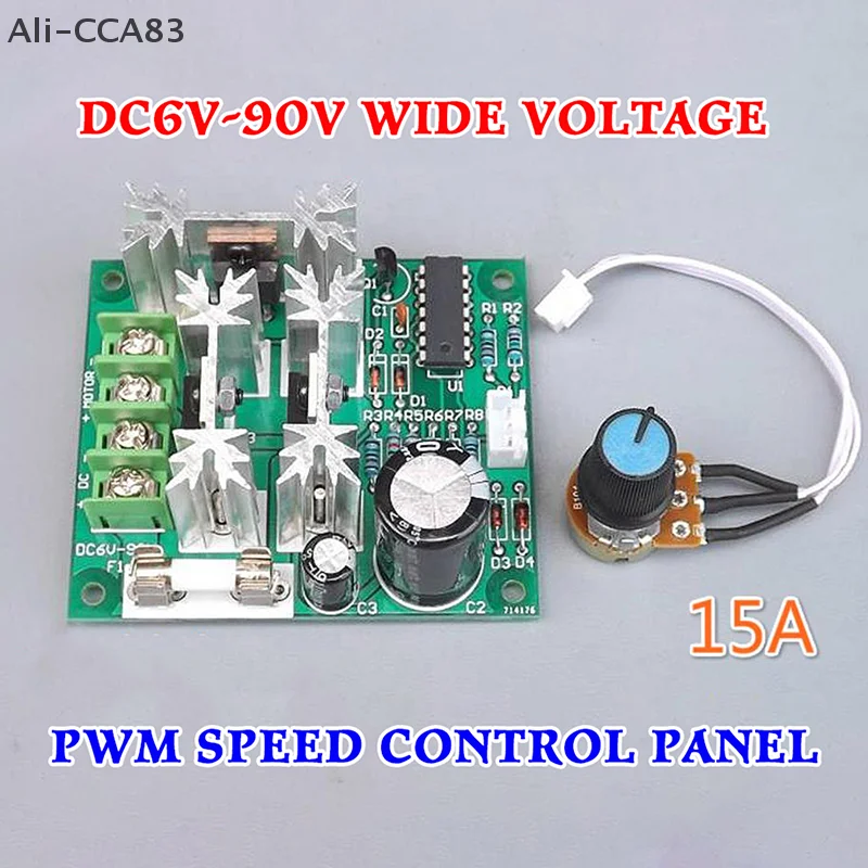 

DC 6V-90V 15A DC Motor Speed Controller DC 6V 12V 24V 36V 48V 72V 90V High Power PWM Stepless Speed Control Board