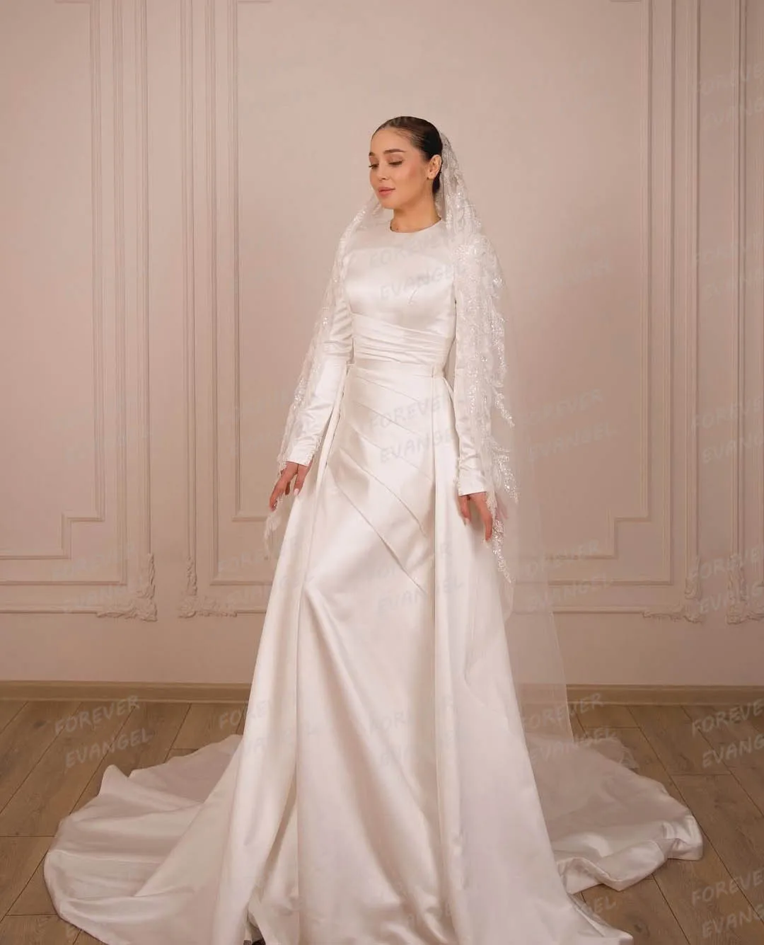 

Luxury Mermaid Wedding Dresses Formal Woman's Sexy Long Sleeve Bride Gowns Long Sleeve Satin Muslim Vestidos De Noche Customized