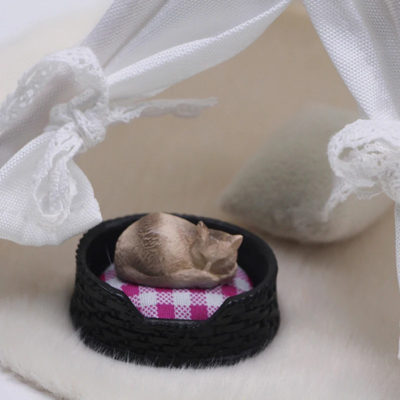 1/12 دمية محاكاة سرير قطة صغير نموذج دمية غرفة المعيشة الحيوانات الأليفة اكسسوارات الديكور المشهد الصغير البناء الدعائم