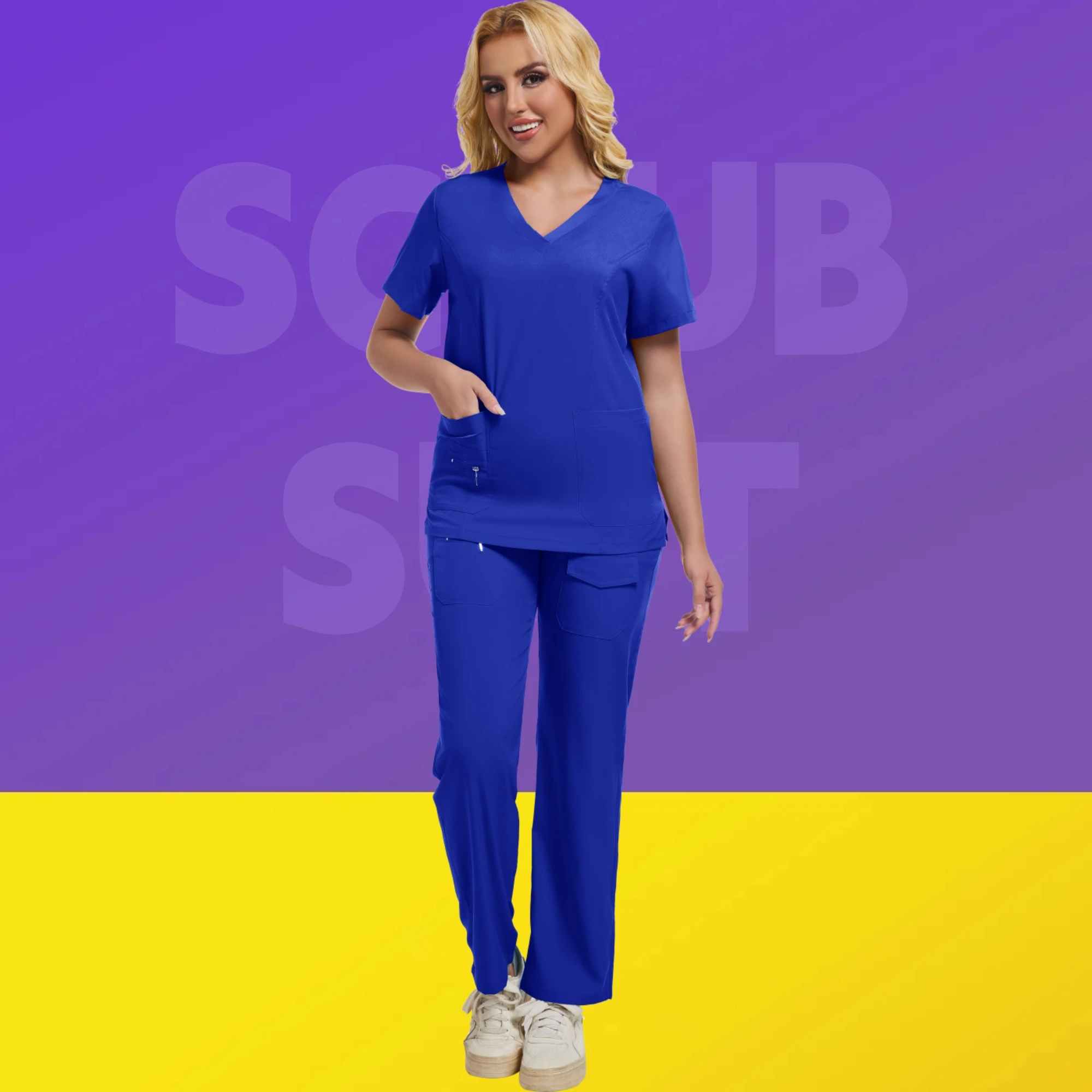 Nova beleza dental salão de beleza roupas de trabalho uniformes hospitalar enfermeira workwear farmácia esfrega terno uniforme topo + calças médicos esfrega conjuntos