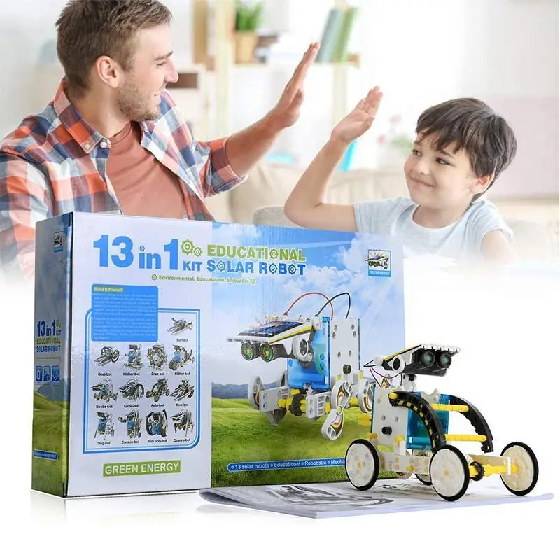 Mainan STEM Kit Percobaan Robot Surya DIY Anak-anak Kit Robotika 13 In 1 Kit Bangunan Robotika Bertenaga Surya Hadiah Pendidikan untuk Anak Laki-laki