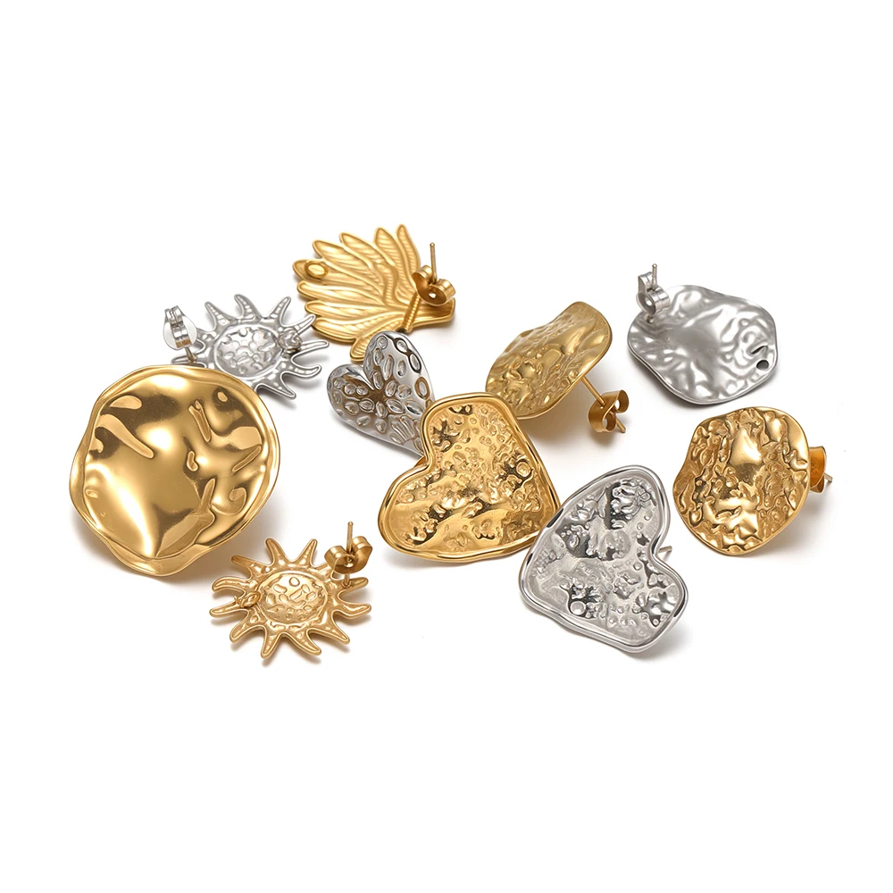 6Pcs Stainless Steel Sun Flower Ear Stud with Loop Embossing Post Stud Earrings Connector for DIY Jewelry Making Wholesale