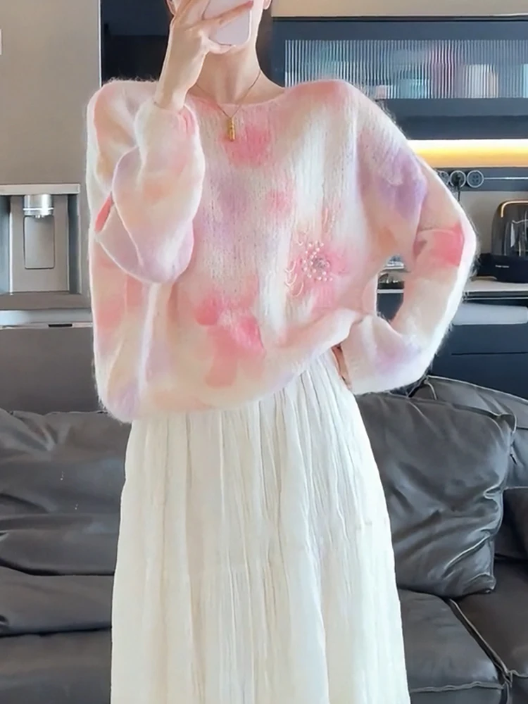 

Корейский свитер-бленд, модный, стройнящий, больших размеров, для повседневной носки, длинный, вязаный