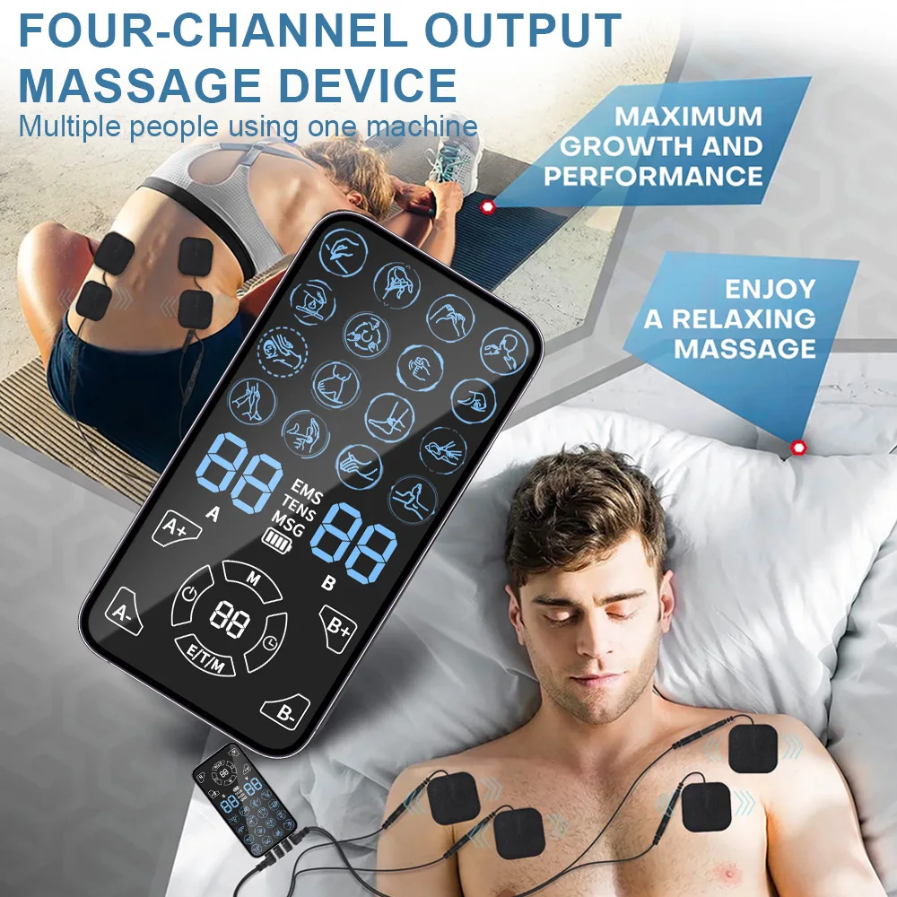 

4-канальный массажер TENS/EMS для снятия боли, восстановления мышц и тонизирования тела - портативное устройство для домашнего использования