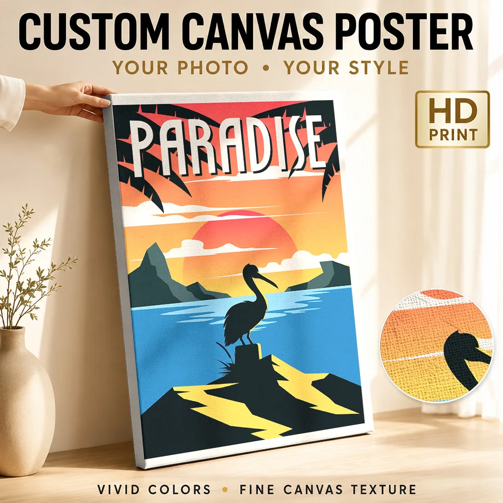 Paradise beach Framed Canvas Print Poster Personalized Photo Travel Landscape Canvas Wall Art for Hotel Living Room Decoration
