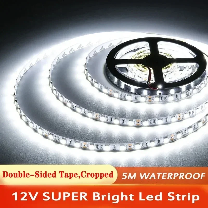 Led Strip Light Waterproof 12V Self-Adhesive White Warm Green Red Blue Yellow Led Chain Lighting Smd 2835 60Leds/M 5M Led Ribbon