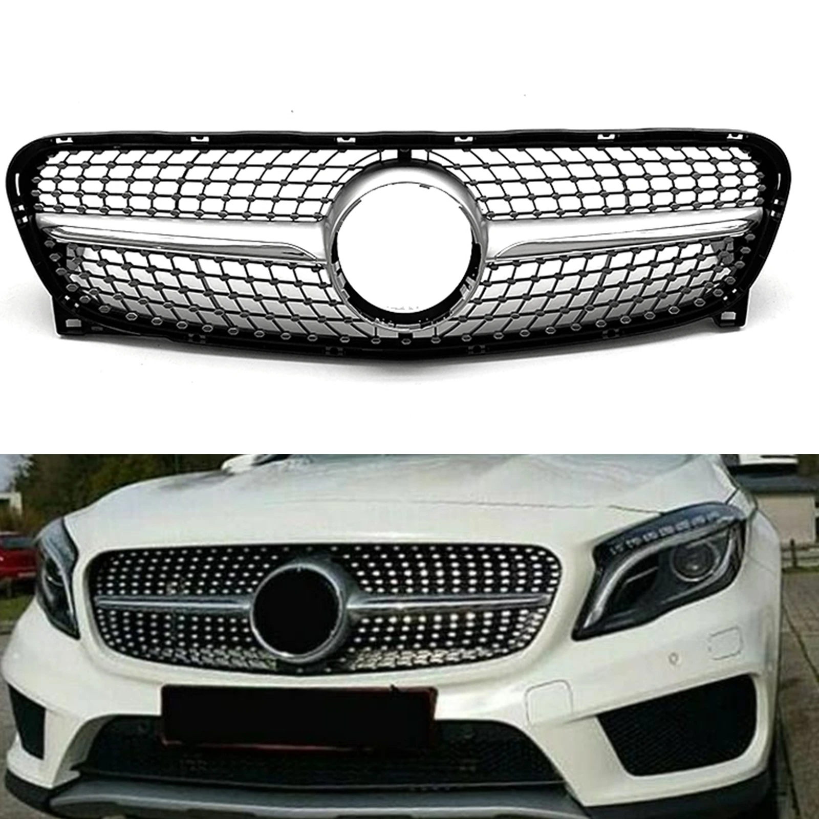 

Front Grille Racing Grill For Mercedes-Benz GLA Class X156 2014-2016 GLA180 GLA200 GLA250 GLA45 Car Upper Bumper Hood Mesh Grid