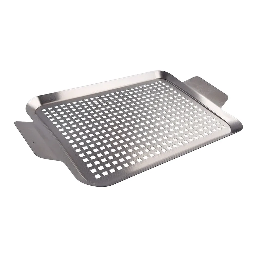 1Pcs Stainless Steel Grill Pan Grill Basket Grilling Accessories With Handles And Drainage Holes Barbecue BBQ Grill Trays