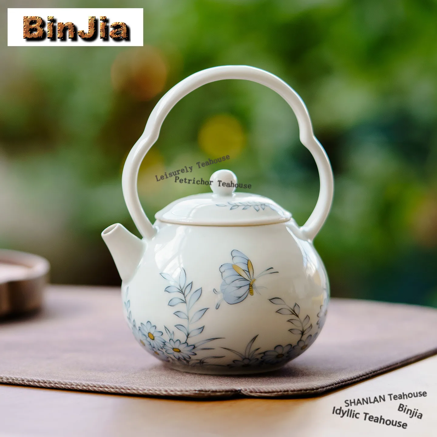 184ml Sky Blue Butterfly Love Flower Teapot Boutique Tea Infuser Loop-handled Pot Tea Maker Kettle With Ball Hole Teaware Gift