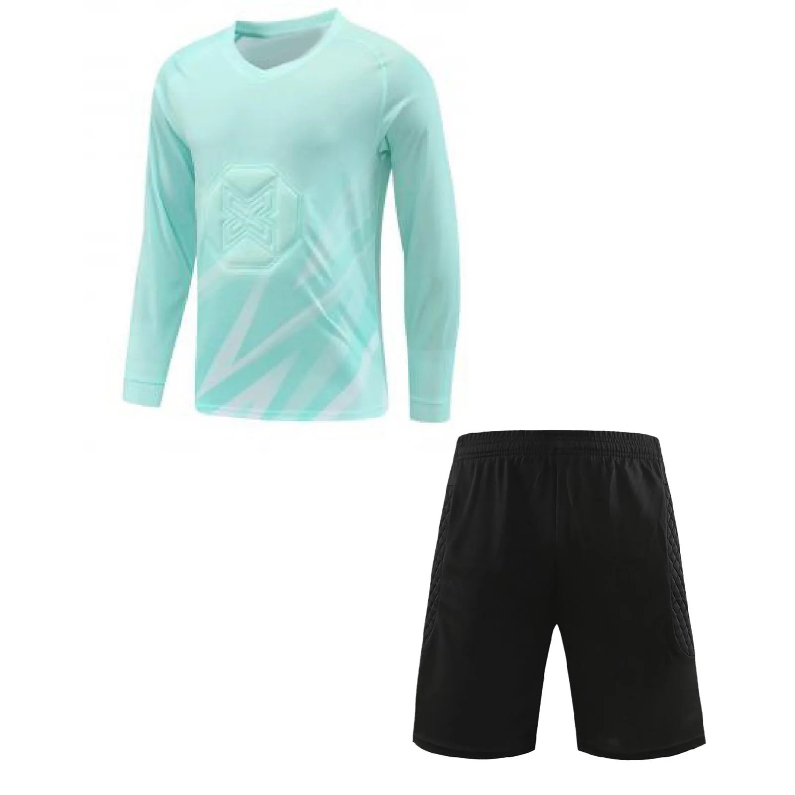 

Sports Men Football Jersey Tracksuit Goalkeeper Outfit Soccer Sports Uniform Long Sleeve T-shirt+Shorts Suit for Workout Fitness