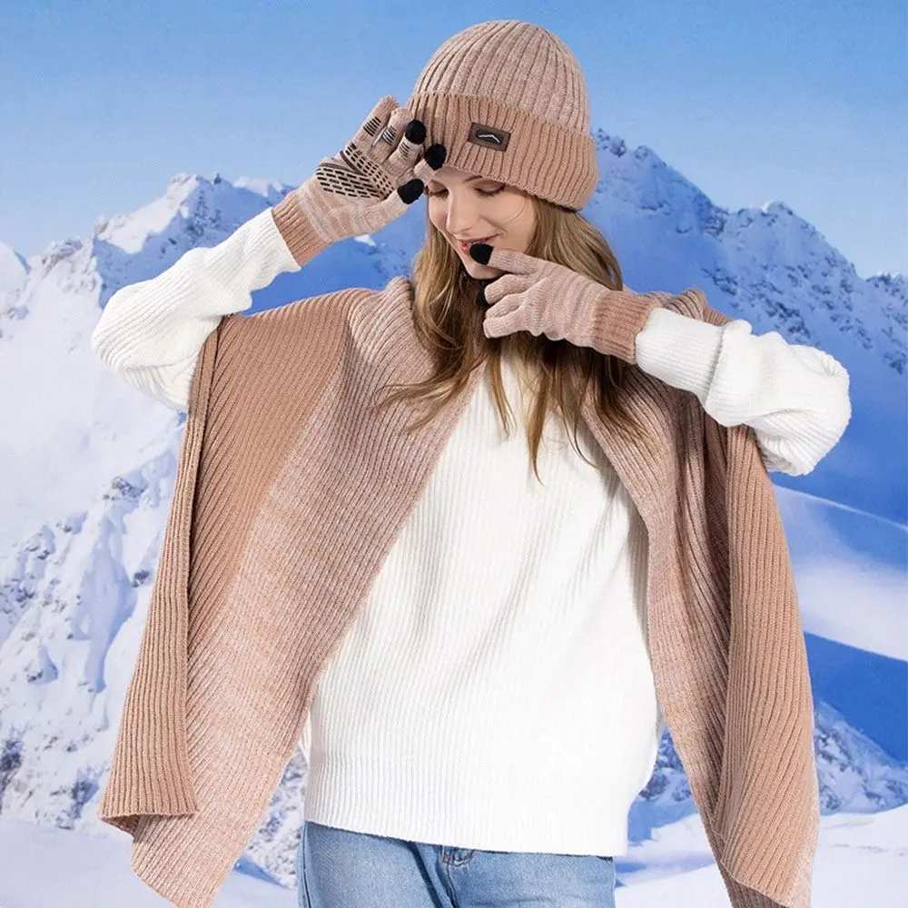 Bufandas de forro polar de lana de punto para hombres y mujeres, gorro de protección para los oídos al aire libre, gorro cálido de invierno, 3 piezas por juego