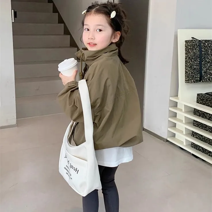 Girls' Coat Letter High Neck Windproof Jacket Top 2025 Spring and Autumn New Style Girl's Standing Collar Top view 4