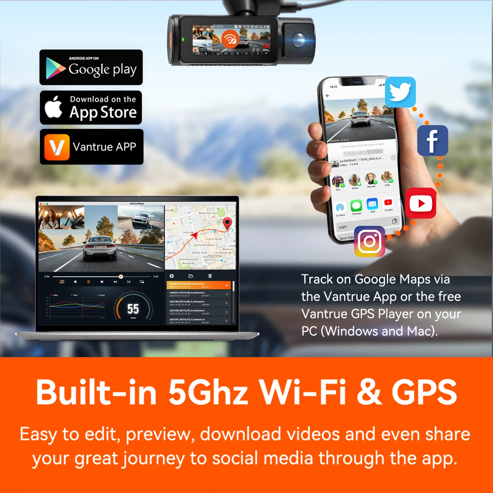 Vantrue N4 Pro Cámara de salpicadero WiFi 4K HDR de 3 canales para automóvil, cámara para automóvil con visión nocturna STARVIS 2, control por voz,