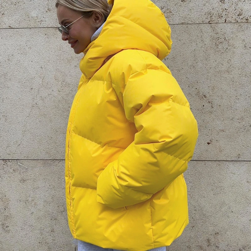 Winter Fashion European American Loose Versatile Solid Color Hooded Thick Warm Cotton Coat Cross Border Cotton Jacket for Women
