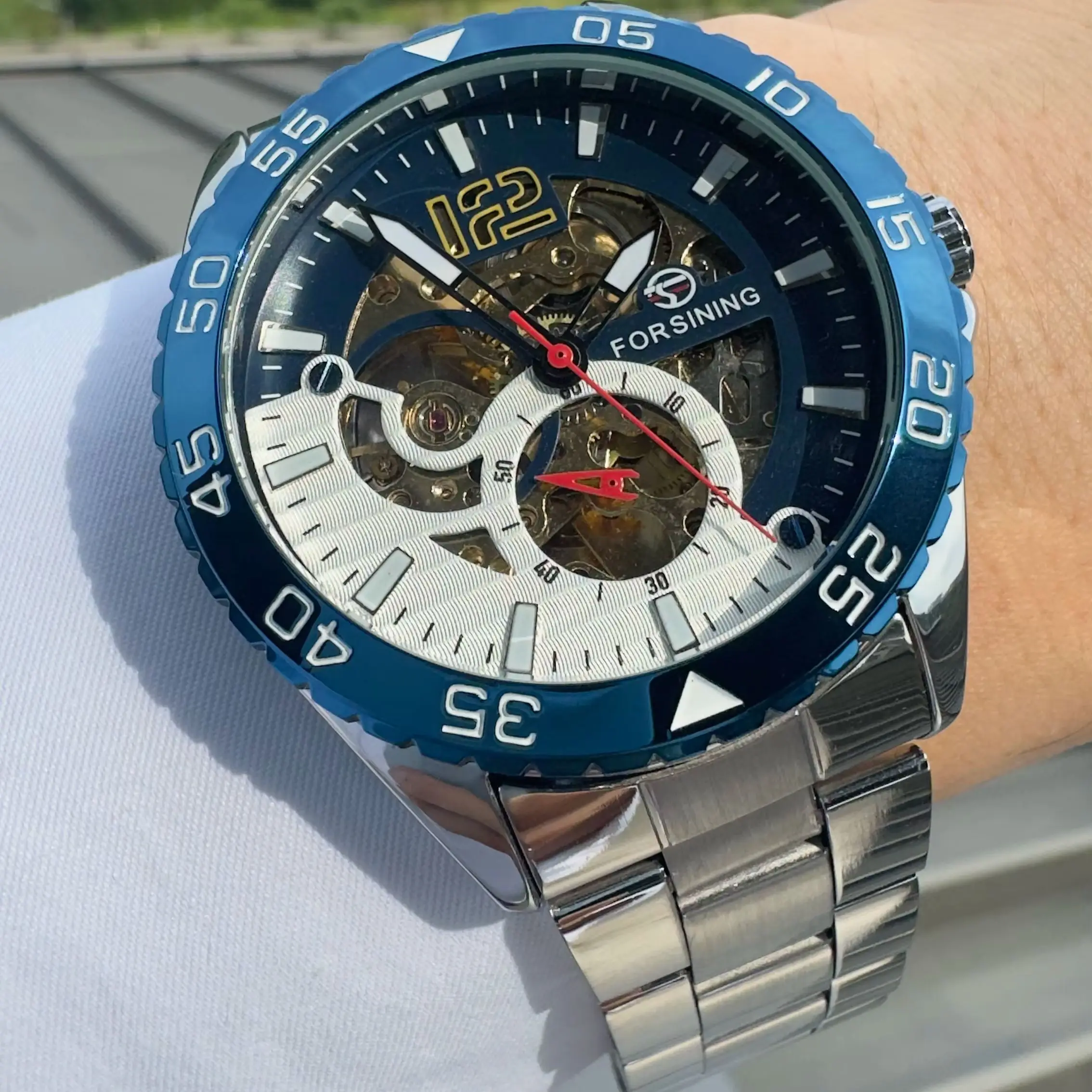 Forsining Fashion Mechanical Watch for Men Luminous Hands Stainless Steel Strap Business Automatic Watches Sports Wristwatches