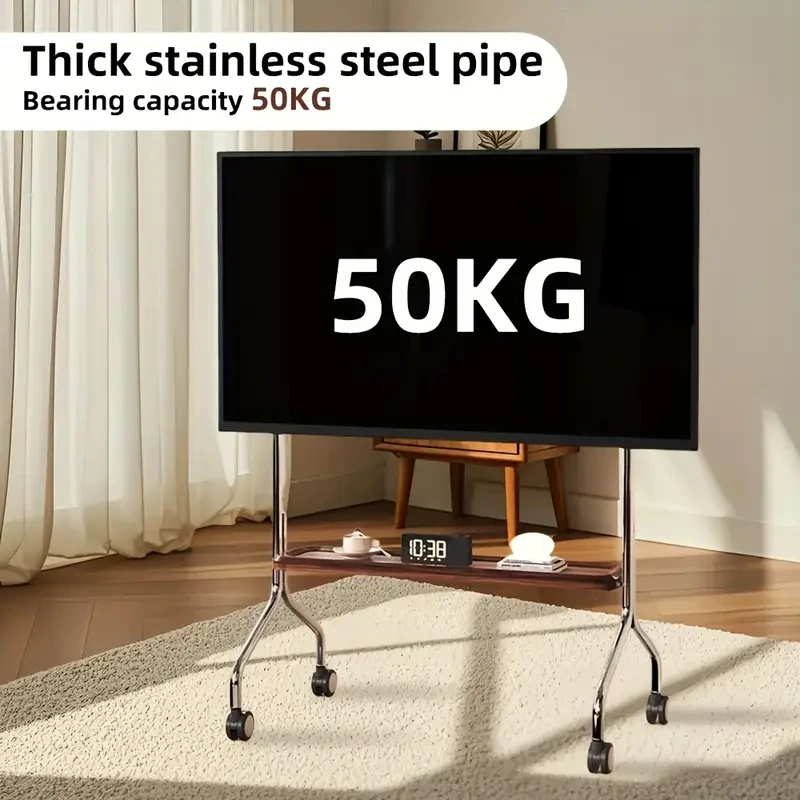حامل تلفاز متنقل من الفولاذ المقاوم للصدأ على الأرض لشاشة LCD LED مقاس 32-75 بوصة عربة تلفزيون تحمل ما يصل إلى 110 رطلًا بحد أقصى VESA 600 × 400 مم