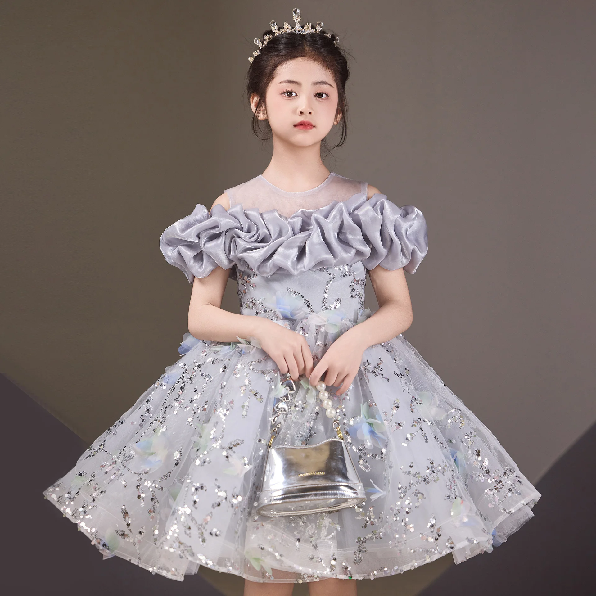 High End Children ELegant Host Piano Performance Princess Ball Gown Girls Fashion Birthday Party Dress y1627