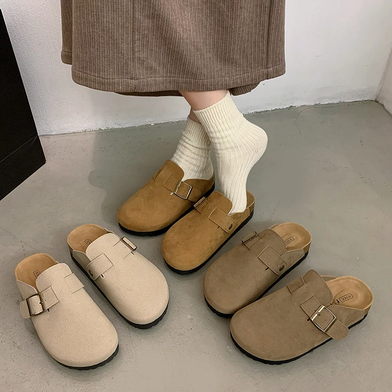 Women's Slippers 2024 New Cow Suede Leather Clogs Women Sandals Retro Fashion Garden Mule Clog Slides Women Pantuflas De Mujer