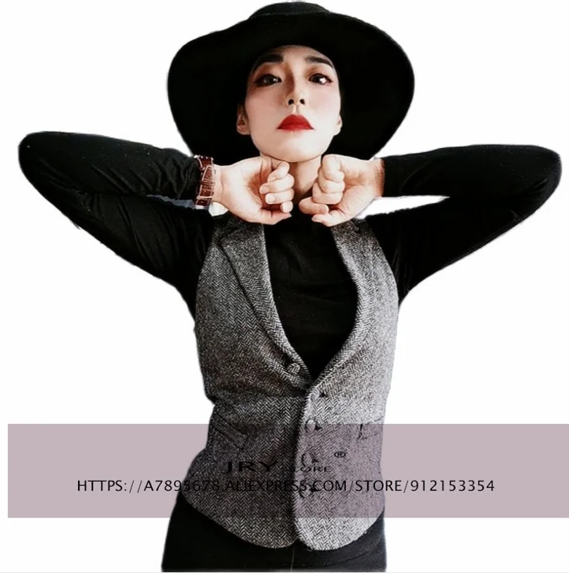 Women's Suit Vest Retro Tweed Waistcoat Wool Slim Fit Warm Vest Business Work Jacket chaleco mujer
