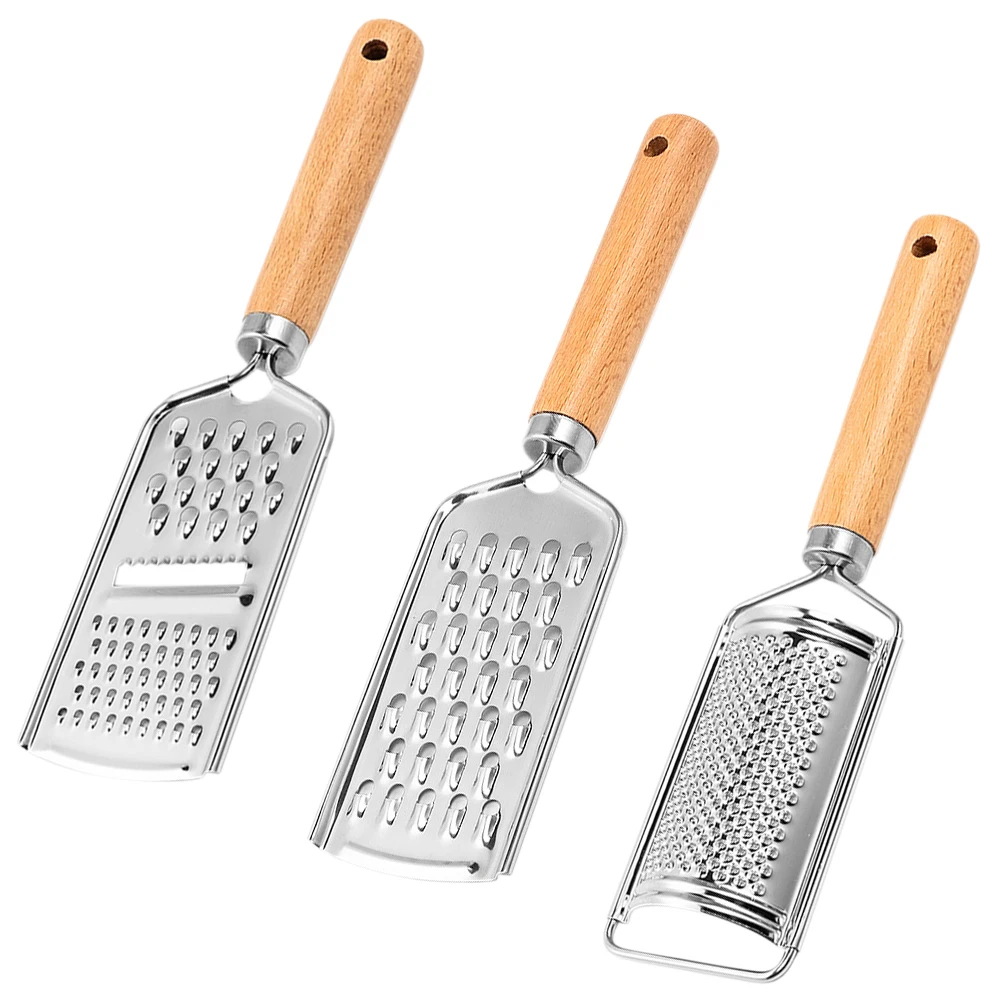 

3pcs Stainless Steel Wood Handle Grater Shredder Zester Kitchen Tool Vegetable Slicer Food Processor Multipurpose