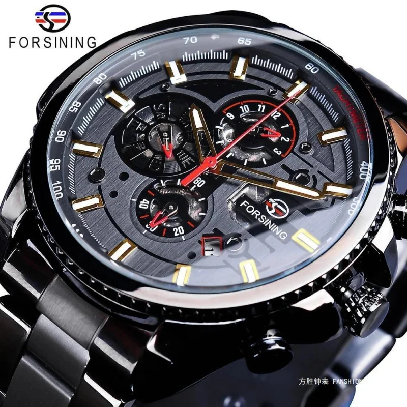 

Official brand free shippingSports Men Automatic Mechanical Popular Three Eyes and Six Needles Calendar Watch