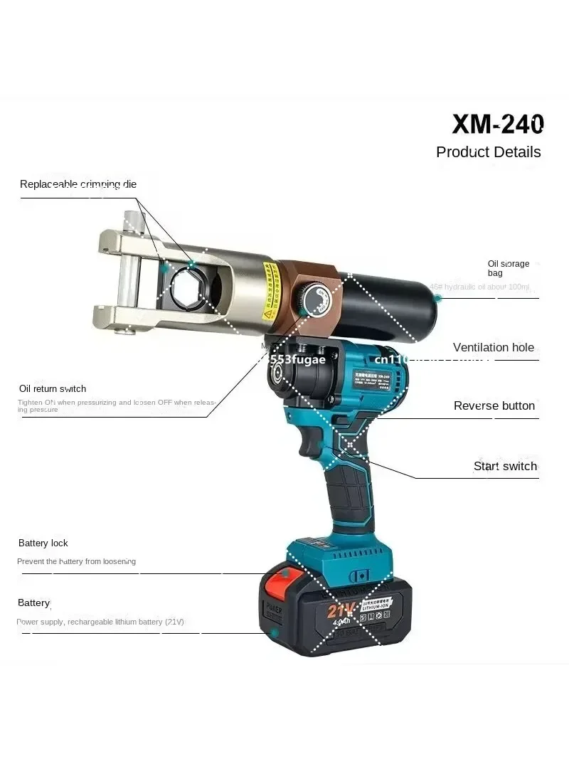 

Portable Charging 70/240 Small Lithium Hydraulic Pliers Electric Wire Crimping Tool for Terminal Crimping - Compact Size for Eas