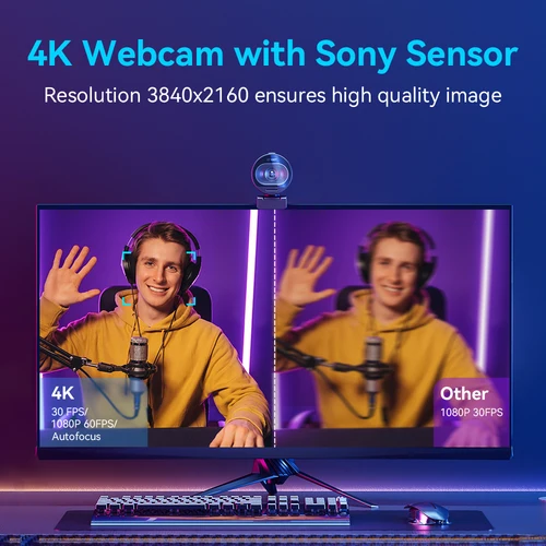 Imagen 2 del producto Cámara Web de transmisión 4K, 1080P, 60FPS, USB, EMEET S600, enfoque automático, cámara de transmisión viva con micrófonos para Tiktok/YouTube