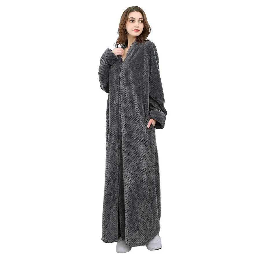 

Hellomamma Womens Robes Warm Plush Winter Robe, Zip up Long Fleece Bath Robes Female, Zipper Bathrobes for Women