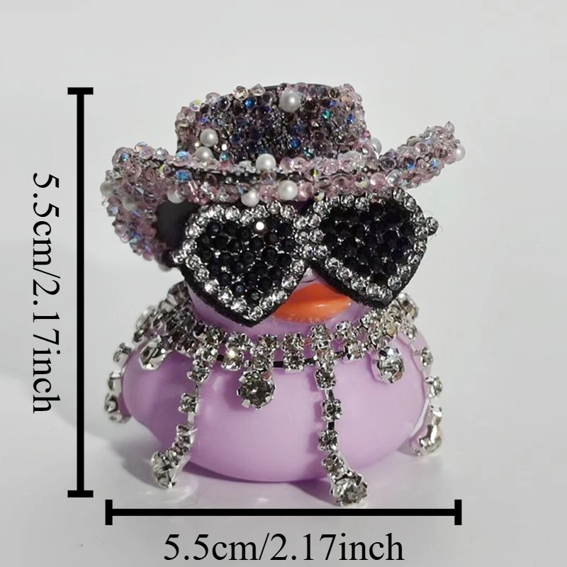 Glitzernde Rosa-Schwarze Diamant-Gummibadeente Auto-Ornamente Armaturenbrett-Dekorationen Luxus-Auto-Deko-Accessoires für Damen und Herren – Detail 1