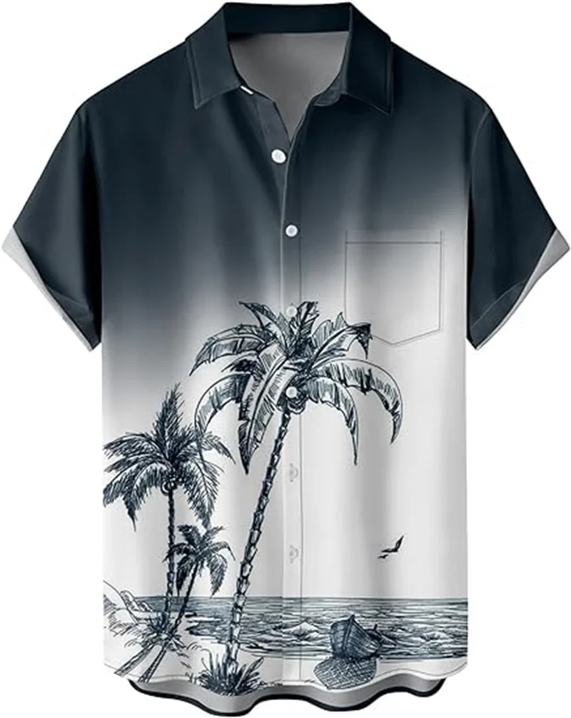 Tropical Vintage Shirt Button-down Holiday Casual Hawaiian Short Sleeve Men\'s Loose Casual Beach Party Shirt