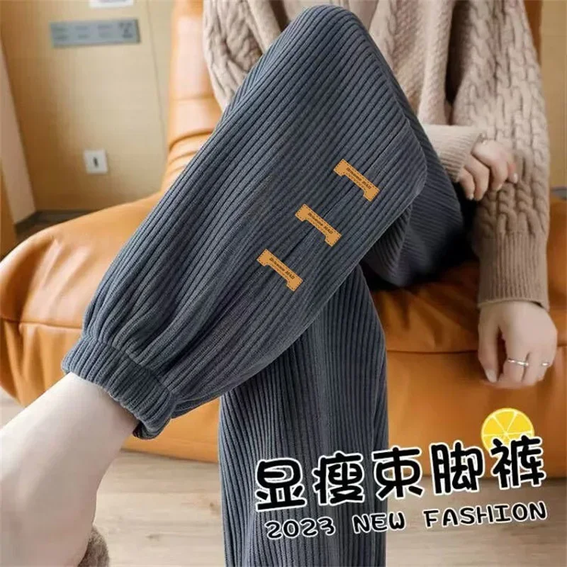 5XL Large Size Autumn Winter Femme Corduroy Trousers Ladies Fashion Sports Pants Korean Women Corduroy Warm Fleece Pantalons