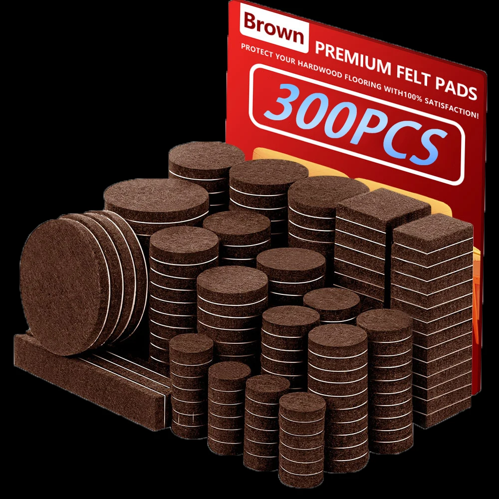 300PCS-Felt Chair Leg Pads, Value Pack of Various Sizes,Felt Furniture Pads for Protecting Hardwood Floors,Self Adhesive