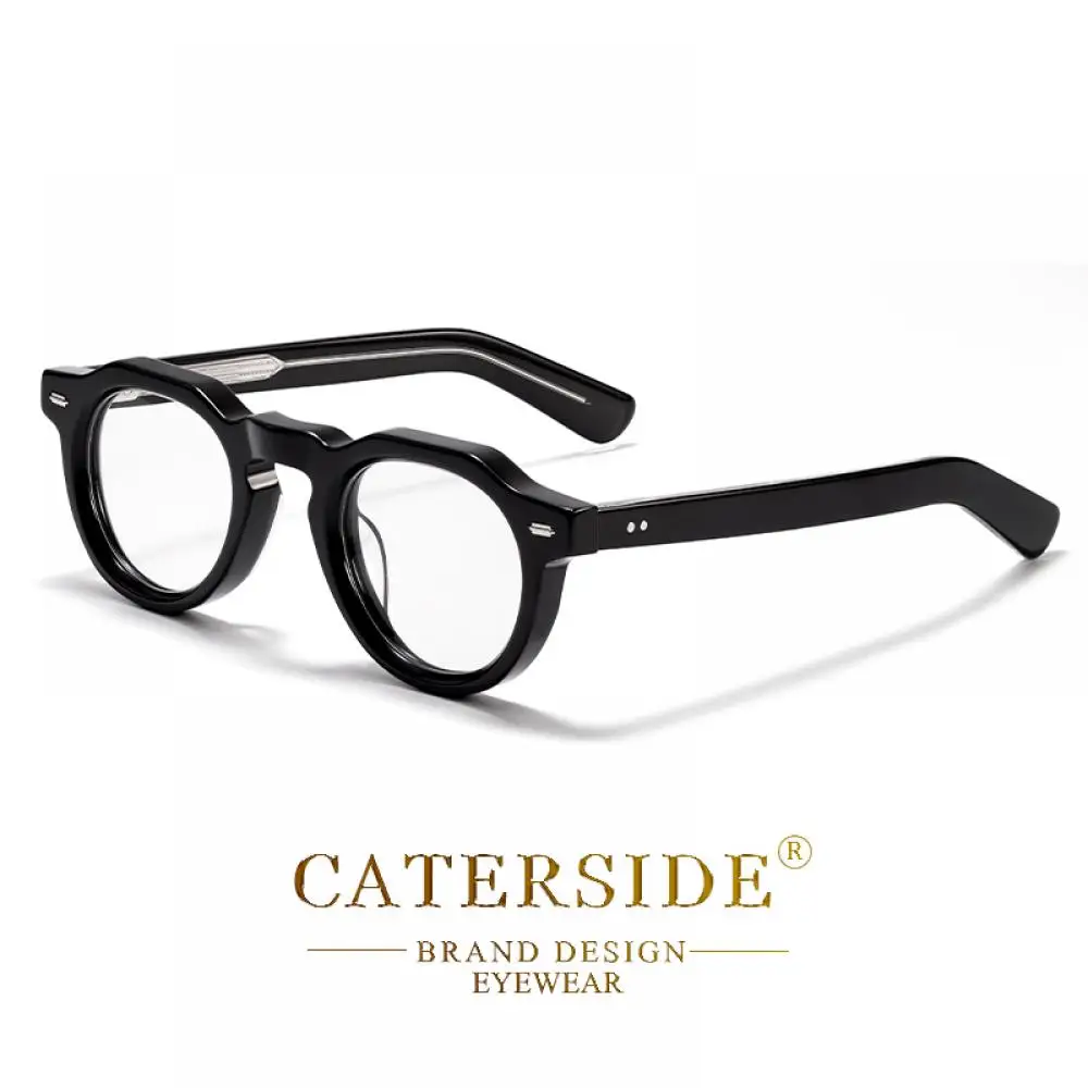 CATERSIDE Neue Retro Herren-Brille mit Flachspiegel, Premium-Acetat, runder dicker Rahmen, Damen-Business-Freizeit-Modebrille – Detail 12