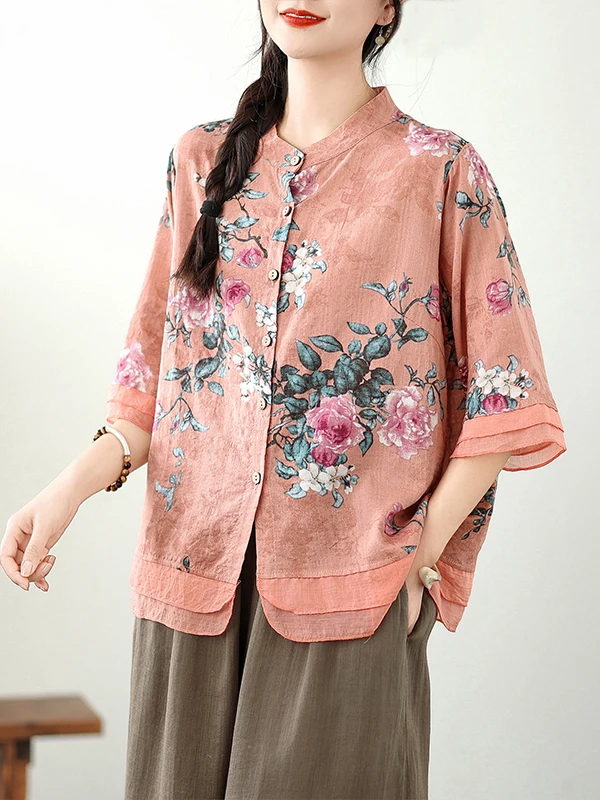 

Женская рубашка свободного кроя с цветочным принтом из хлопка и льна, винтажный стиль, сшитая из разных тканей, удобная, дышащая, летняя блузка