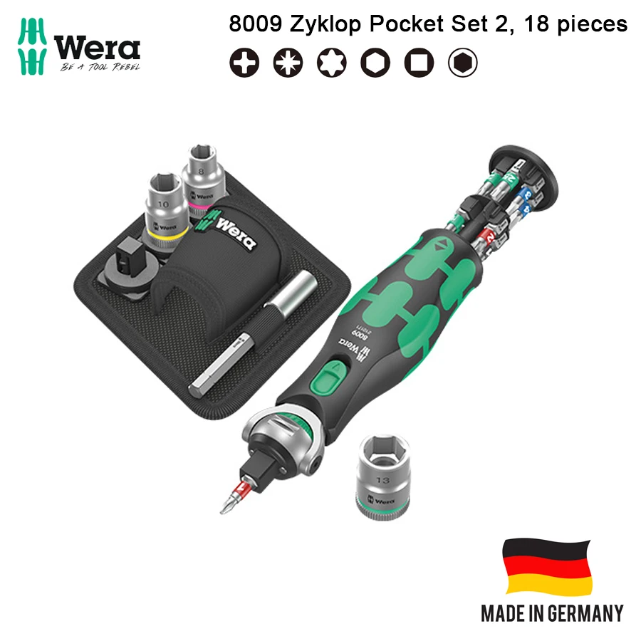 WERA 8009 Zyklop18in1 Ratchet Screwdriver Set With Freely Pivoting Ratchet Head Muti-function Pocket Sets 05004281001