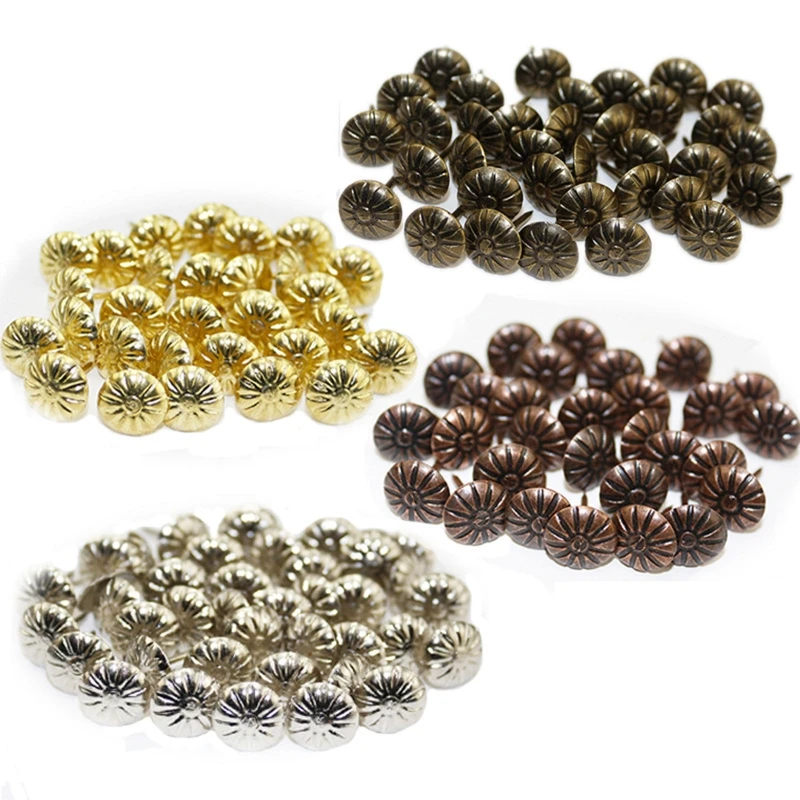 100 Pieces Round Decorative Tacks Antique Upholstery Nails Metal Thumb Tacks Assortment Kit for DIY Furniture Decor