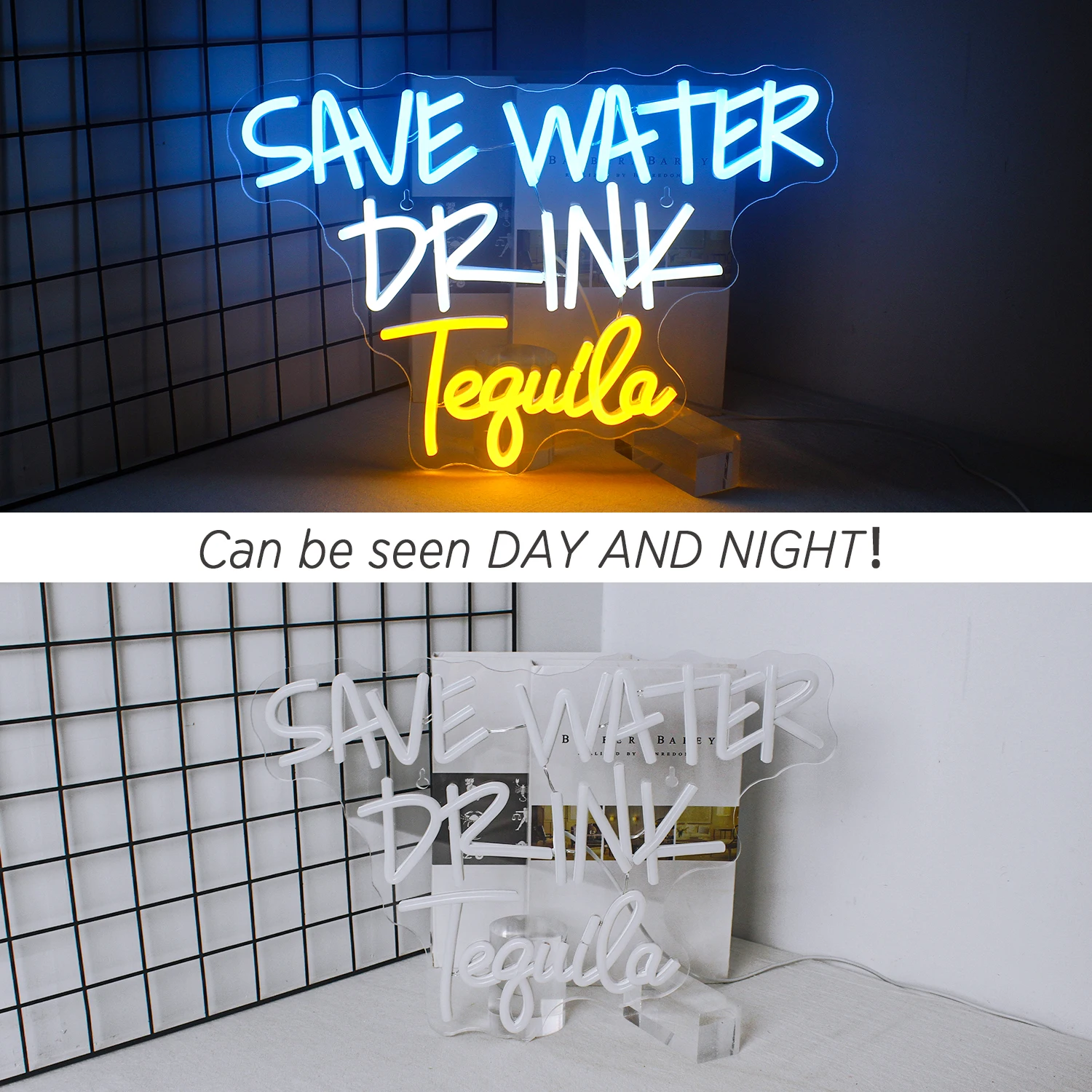 Enseigne au néon Tequila avec lumières LED, ensemble de trois documents, décoration de chambre esthétique pour la maison, les bars, la fête, l'art de la lampe murale, sauvez l'eau, les clics