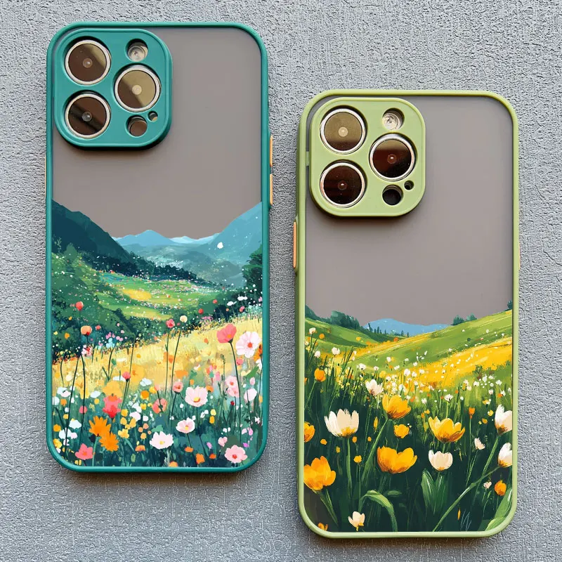 

Colorful Wild Mountain Flower Field Phone Case For 17 16 15 14 Pro Max Plus 13 12 Mini 11 Pro Max Shockproof Protective Covers