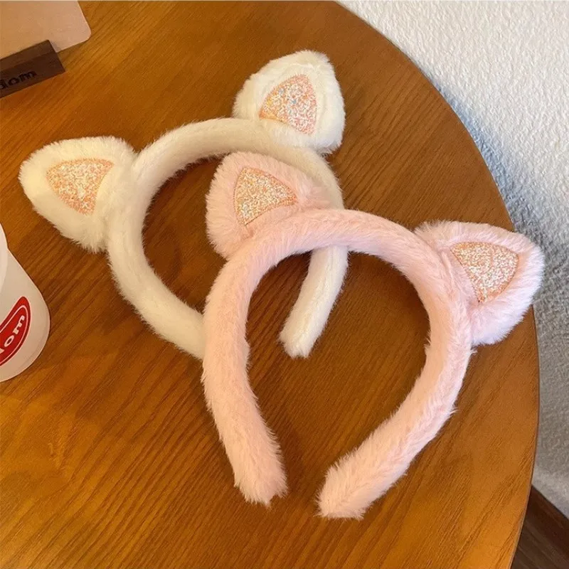 

Plush Cat Ear Headband Girls Cute Face Washing Hairband Anti-Slip Fashionable Makeup Headband Autumn and Winter Hair Accessories