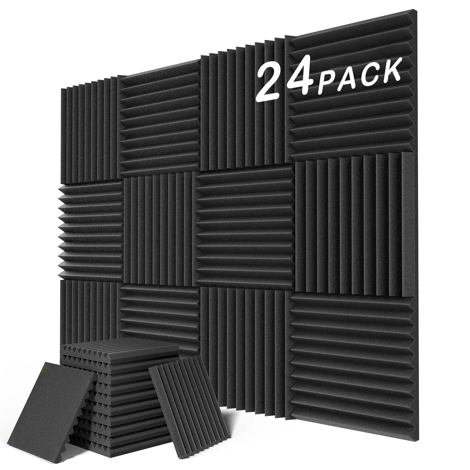 

12/24Pack 1" X 12" X 12" SoundProof Foam Panels Studio Acoustic Foam Panels Sponge Pad Absorption Treatment KTV Room Office Wall