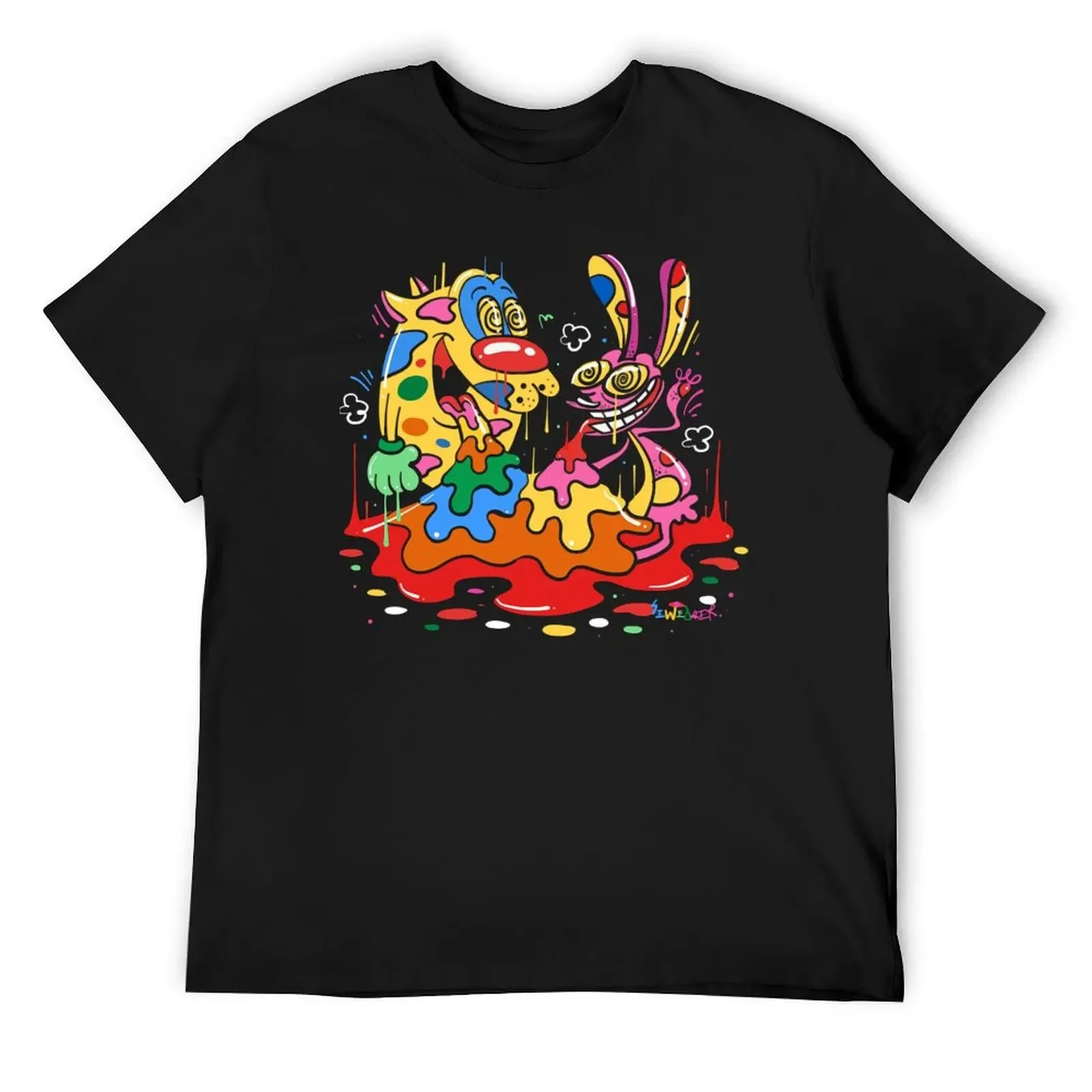 Rainbow Ren and Stimpy T-Shirt for a boy vintage clothes oversized t shirt anime clothes mens clothes