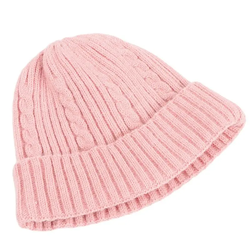 Short Design Winter Twist Cable Knit Hat Plain Beanie for Women Warm Thick Skullies Beige Pink Blue Grey Green Black