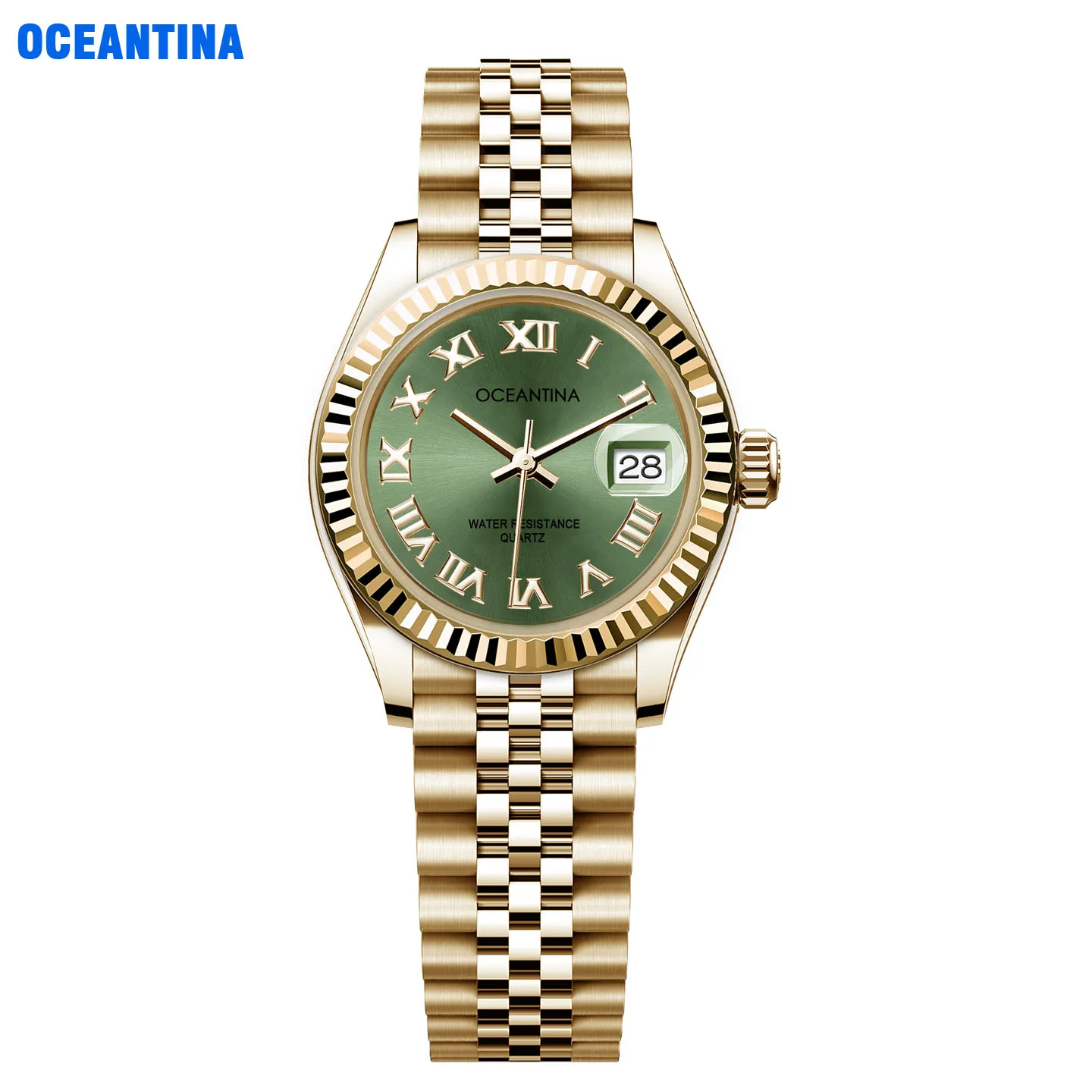 Gold Plated Stainless Steel Case Women Watch Japan Movement Sunray Dial Bracelet 3ATM Luxury Wrist Watch Lady Gift  Date Window