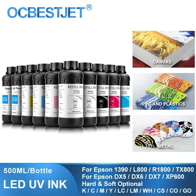 500ML LED UV Inchiostro Per DX4 DX5 DX6 DX7 DX10 TX800 XP600 Testina di Stampa Per Epson 1390 L800 L1800 L805 R1800 R1900 UV Modificato Stampante