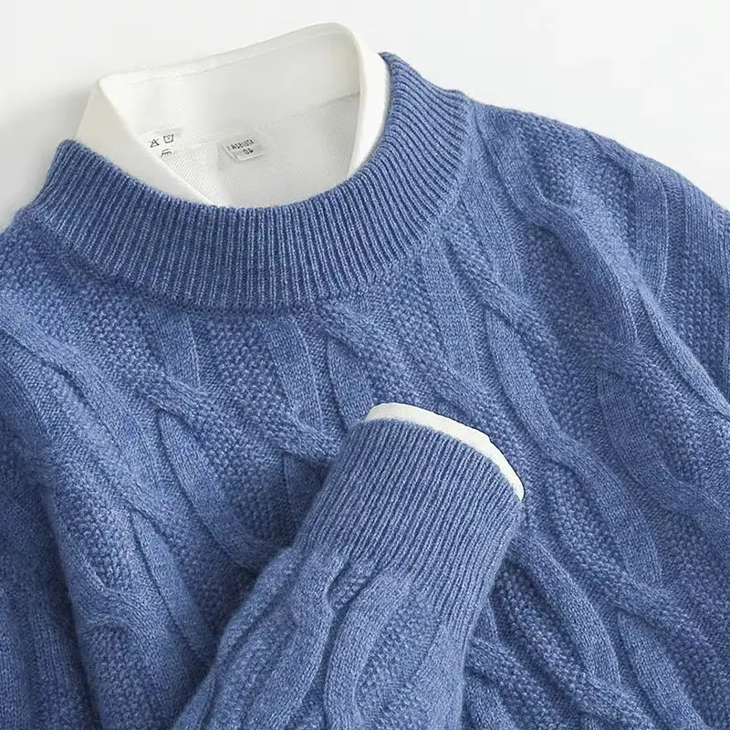 Men's Semi High Neck Thick Woolen Sweater Autumn and Winter New Collection Loose Fitting Sweater 100% Pure Wool Casual Oversized