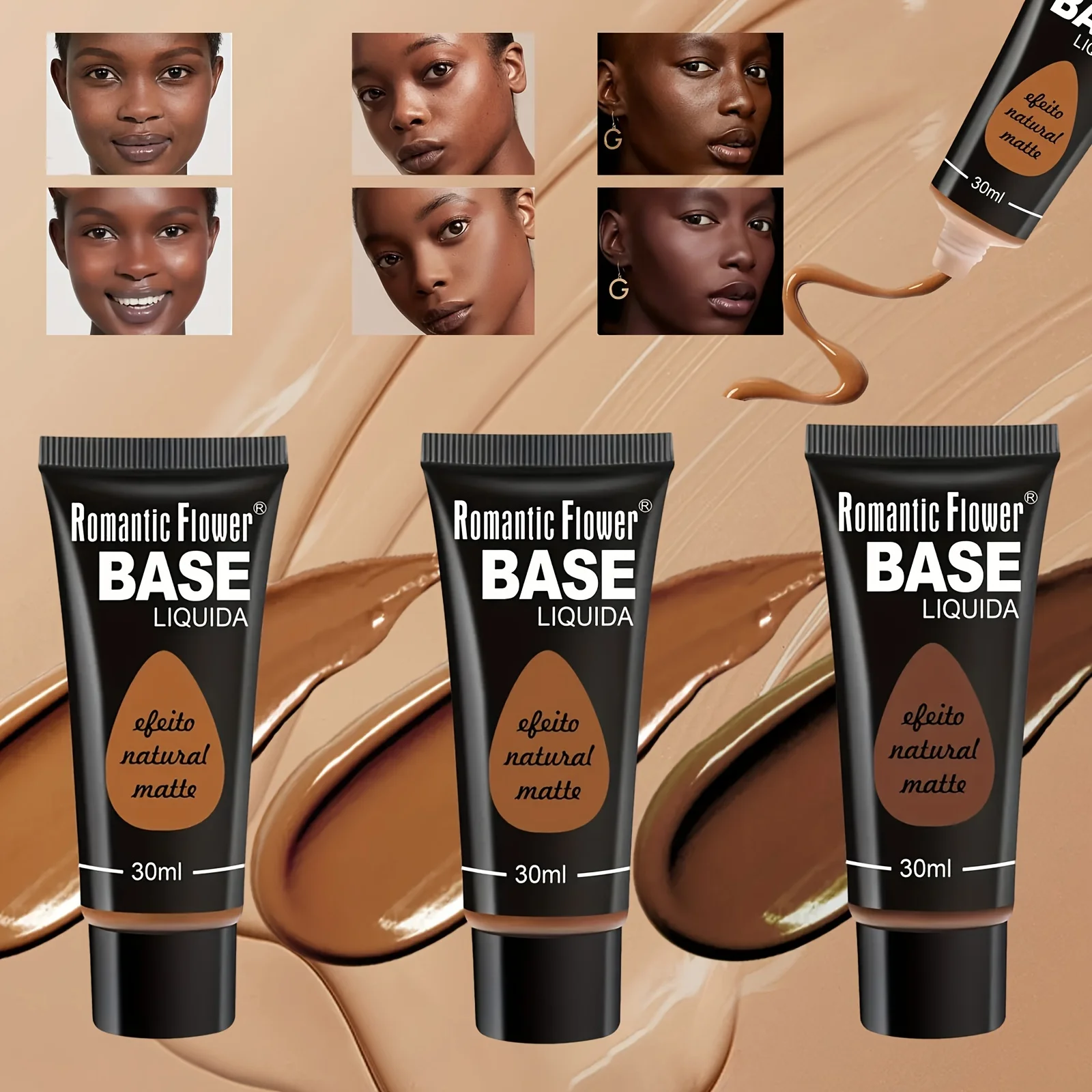 3-color liquid foundation, long-lasting complexion, suitable for normal and dry skin, long-lasting full coverage, matte finish,