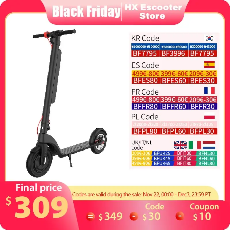 HX X8 Powerful Electric Scooter Adult 350W 10AH 36V Electric Kick Scooter Foldable 10.0 inch Wheel Self-Balance E Scooter