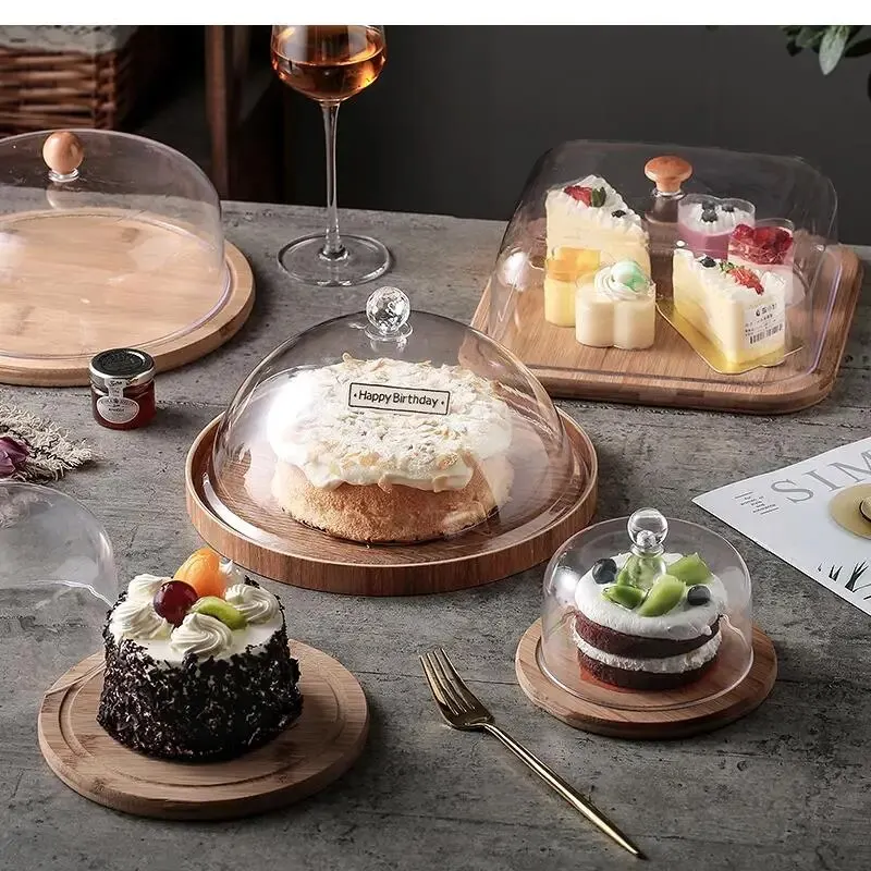 

Посуда в японском стиле, десертная тарелка, деревянный поднос для закусок, пылезащитный, прозрачный акриловый чехол для хранения свежести, хлеб