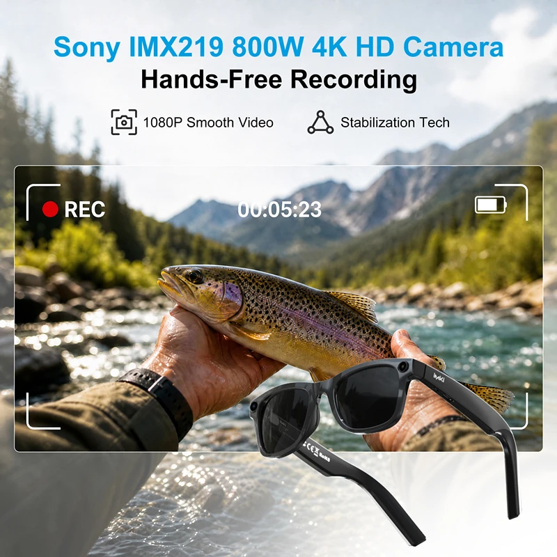 IMIKI AI 스마트 안경 4K 800W 카메라 음악 재생 비디오 녹화 속도 인식 번역 선글라스 학습 여행용 썸네일 2