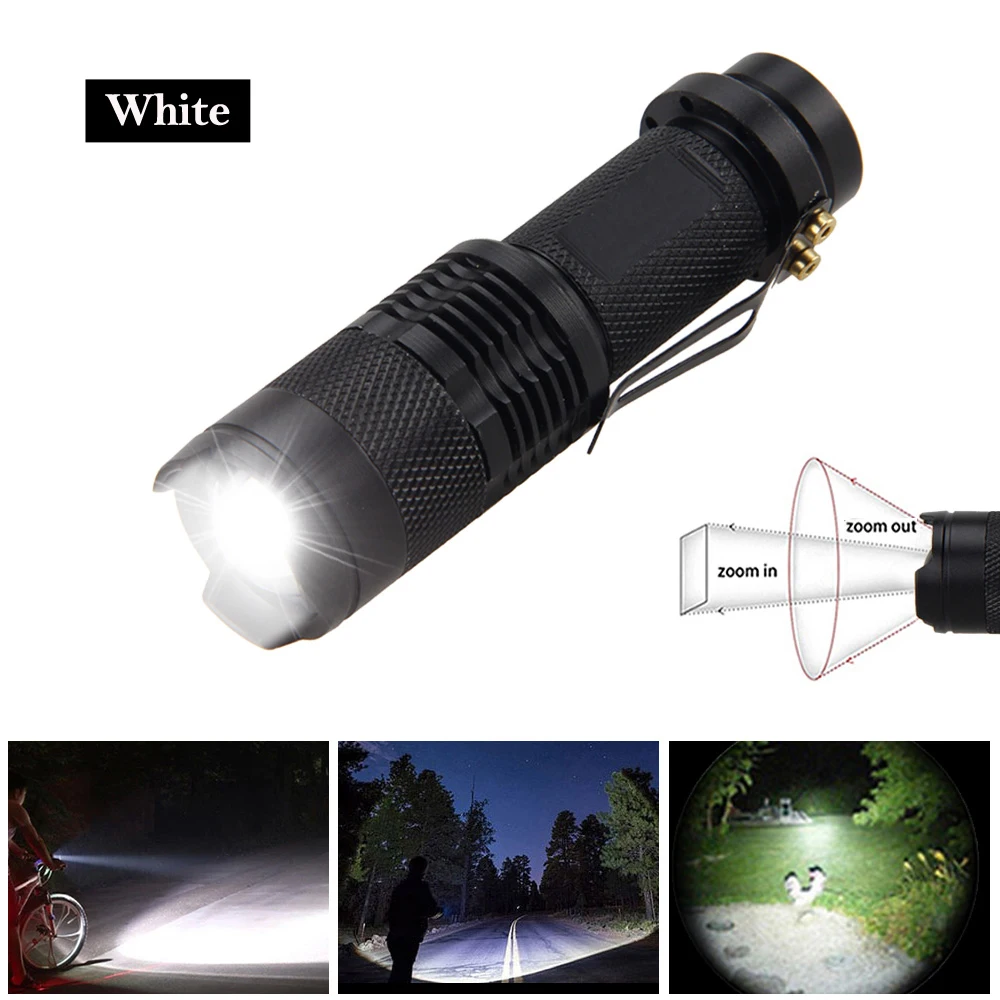 Portable Mini Green/Red/UV/White/Blue Light LED Torch Tactical Zoomable Clip Pen Lamp Outdoor Camping Hiking Hunting Lantern